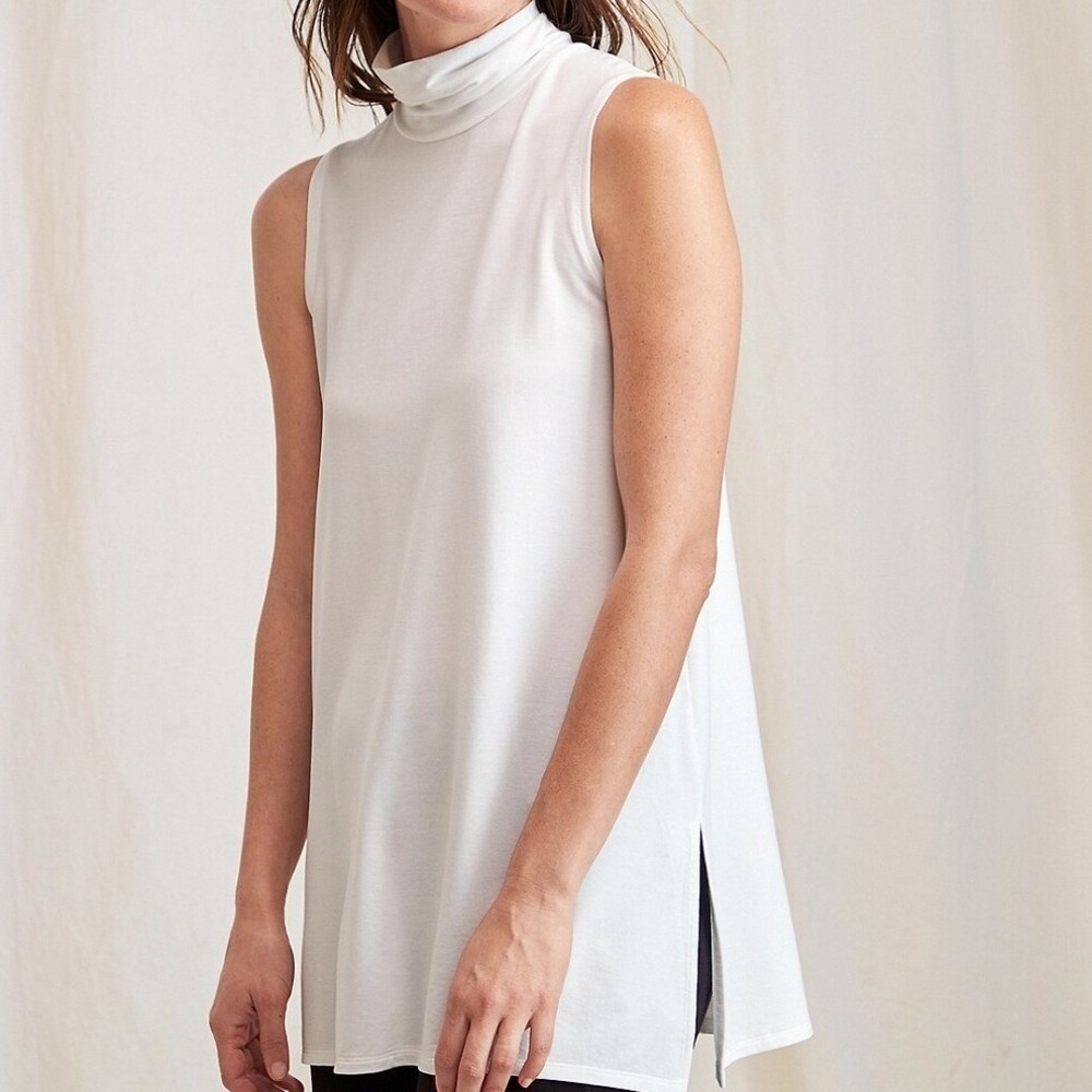 NWT Garnet Hill Womens Gray Tencel Lyocell Turtleneck Sleeveless Tunic‎ Top XS